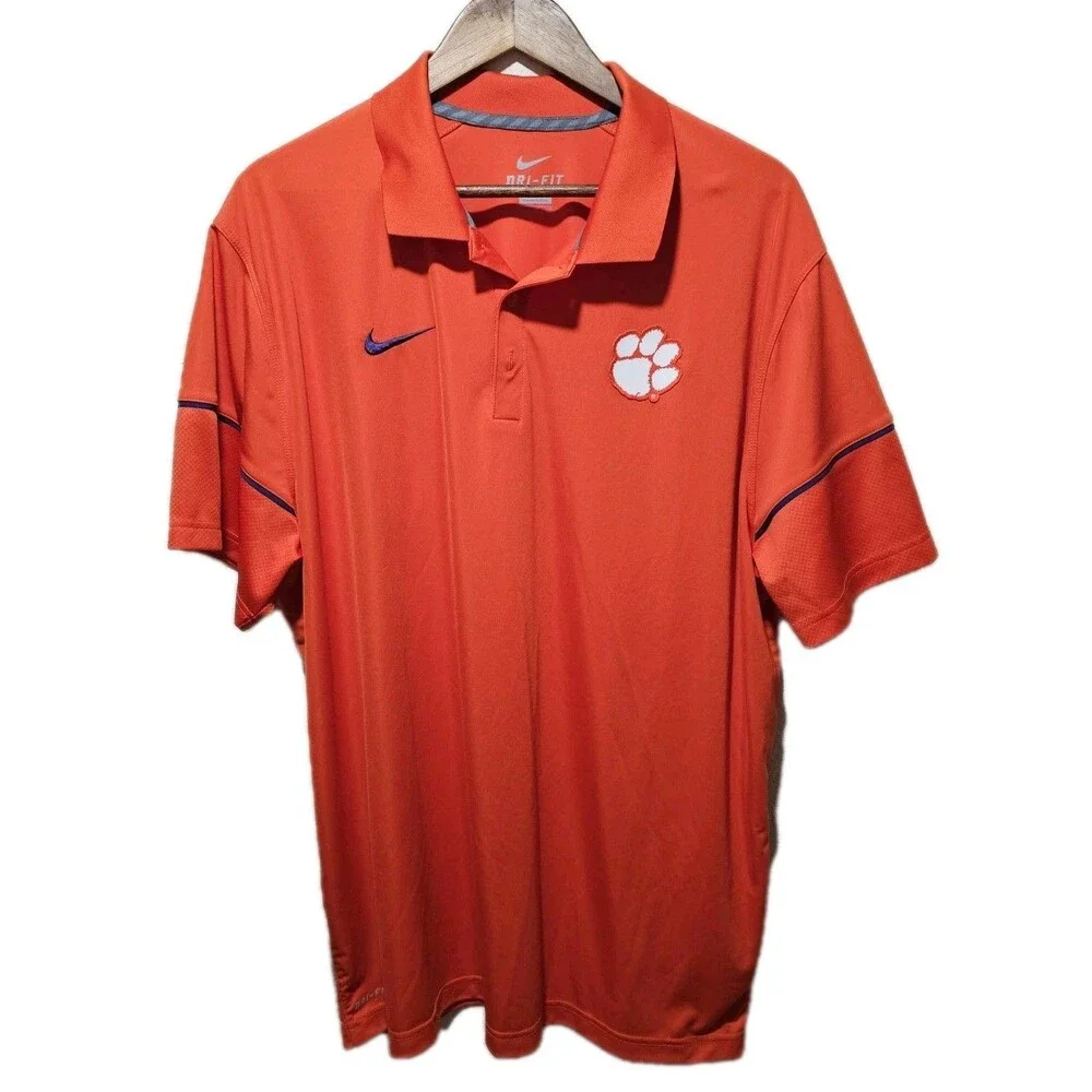 Nike Dri Fit Clemson Tigers XXL Orange Polo Paw Blue Swoosh